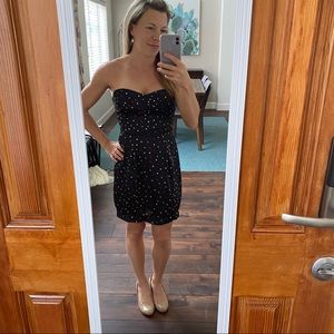 BCBG strapless black polka dot dress